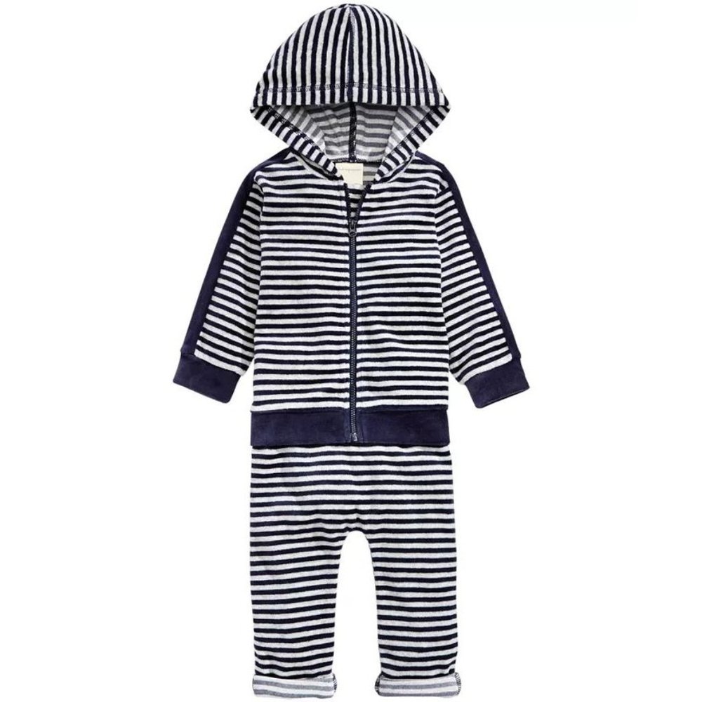 First Impressions Baby Boys 2-Pc. Striped Velour Hoodie & Pants Set